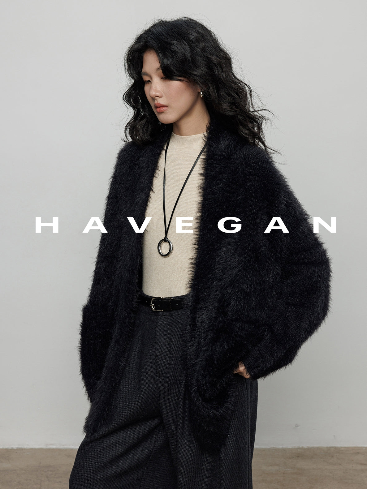 無領抓絨長版開襟衫_BDHL7971