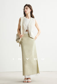 Side Slit Layered Straight Skirt_BDHL6980