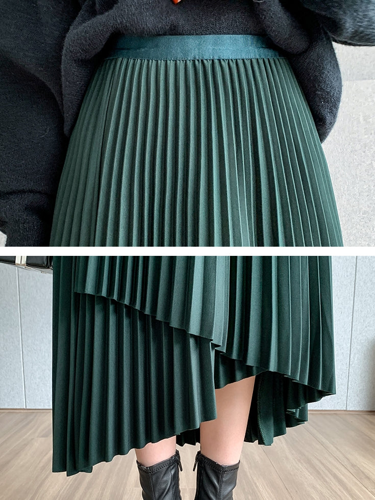 Irregular A-Line Pleated Skirt_BDHL7219