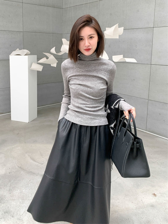 Draped PU Leather Skirt_BDHL6765