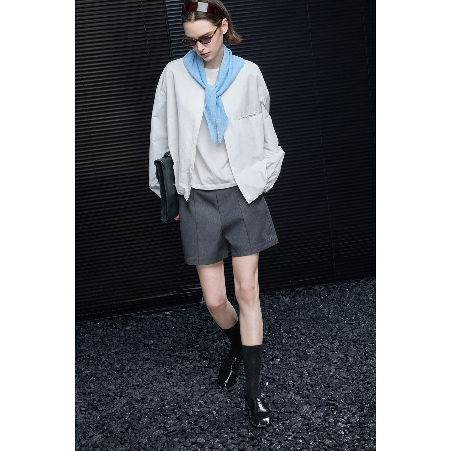 Cotton Round Neck Puff Sleeve Loose Shirt Jacket_BDHL8219