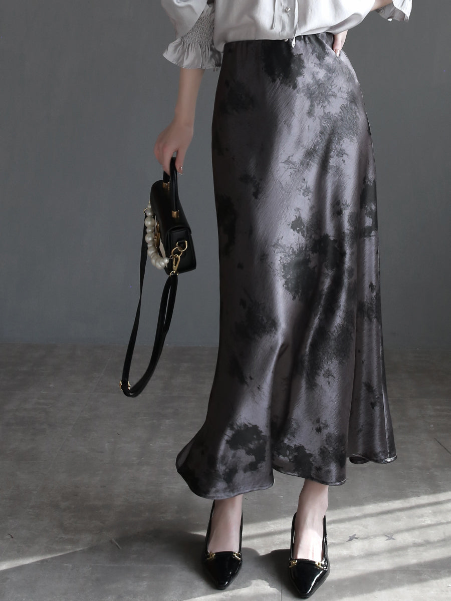 Draped Shiny Printed Skirt_BDHL7261