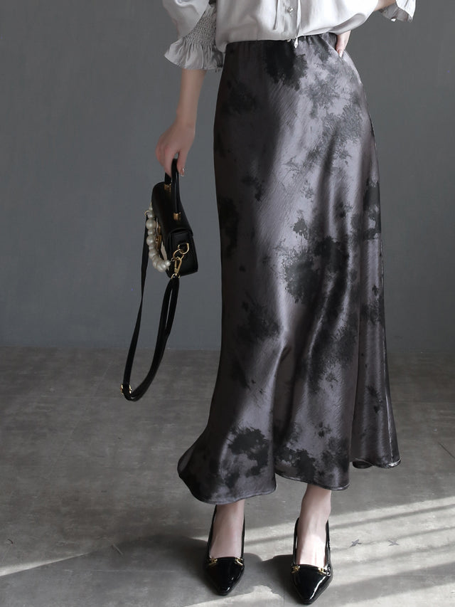 Draped Shiny Printed Skirt_BDHL7261