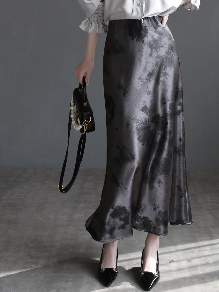 Draped Shiny Printed Skirt_BDHL7261