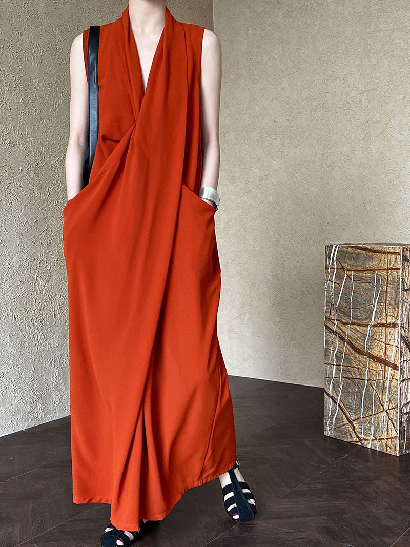 V-Neck Draped Cross Dress_BDHL7558