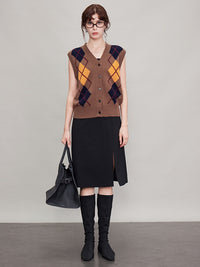 Argyle Knitted Vest Or Cardigan_BDHL6630