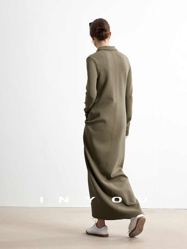 Polo Lapel Slim Long Dress_BDHL7753