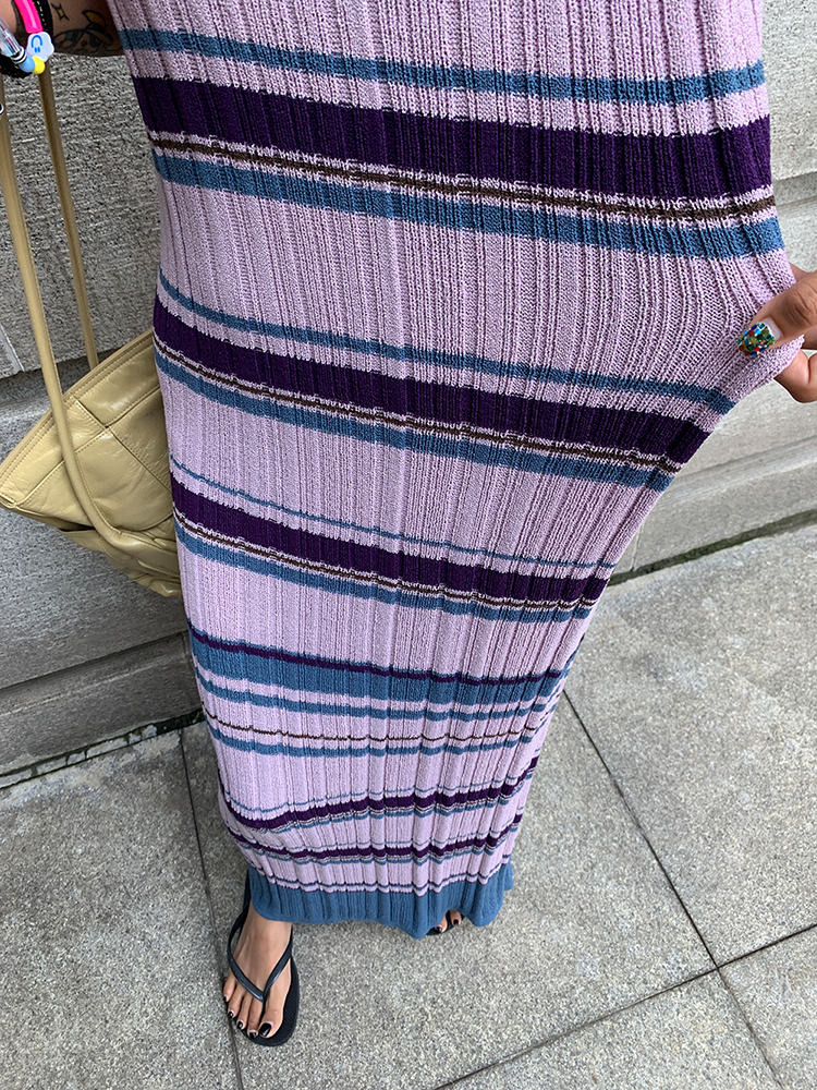Contrast Stripe Slim Long Dress_BDHL6140