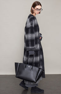 Plaid V-Neck Long Coat_BDHL6605