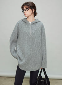 Hooded Half-Zip Knit Tops_BDHL6919