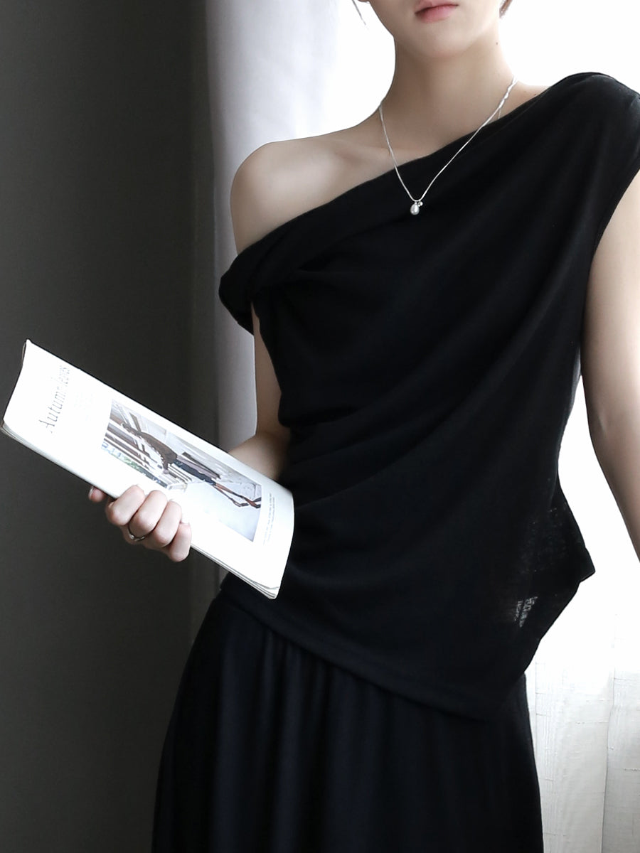 Twisted Collar Top &amp; Drape Skirt Set_BDHL7637
