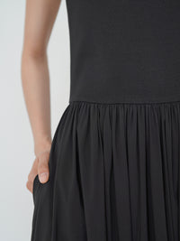 Pleated Waist Switching Dress_BDHL6163