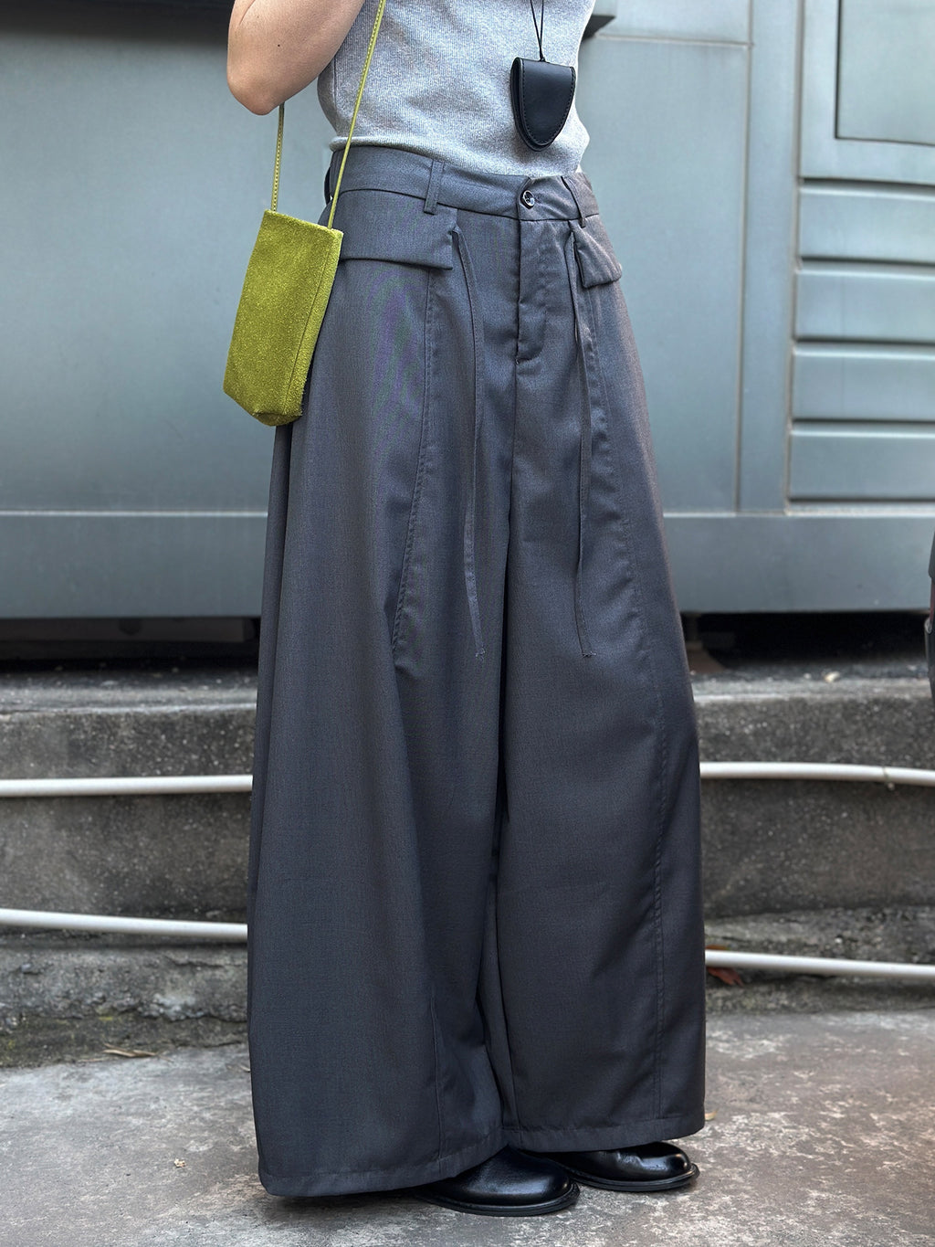 Double Layered Drawstring Wide Leg Drape Pants_BDHL8261