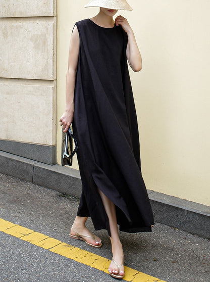 Loose Slit Sleeveless Dress_BDHL6266