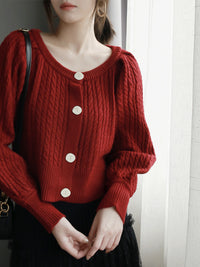 Lantern Sleeve Knitted Cardigan_BDHL6873