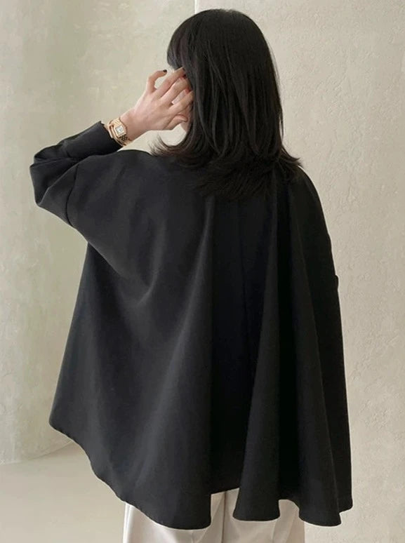 Long Sleeve Chiffon Cape Shirt_BDHL6283