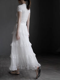 Mesh Lace Medium Length Skirt_BDHL7417