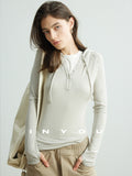 Hooded Henley Collar Slim Tops_BDHL7153