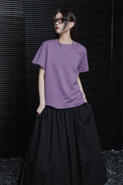 Purple Round Neck Short Sleeved T-Shirt_BDHL5915