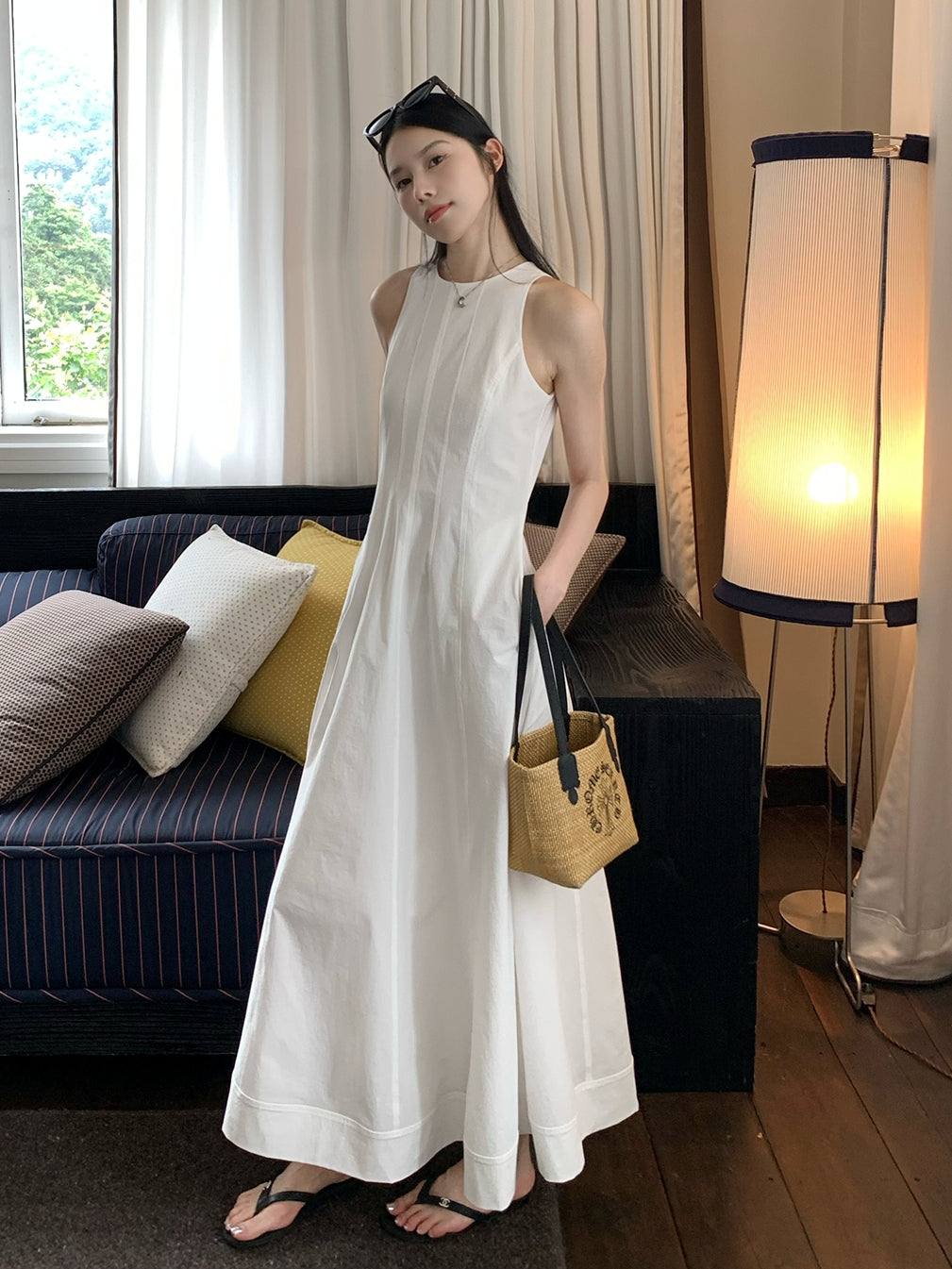 Tucks Long White Dress_BDHL7551