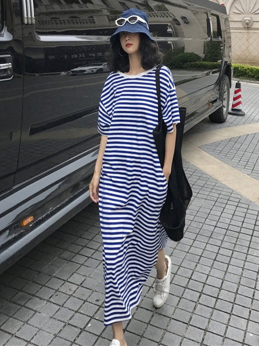 Backless Striped Sleeveless Dress_BDHL7548