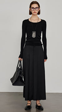 Pressed Pleated Long Skirt_BDHL6444