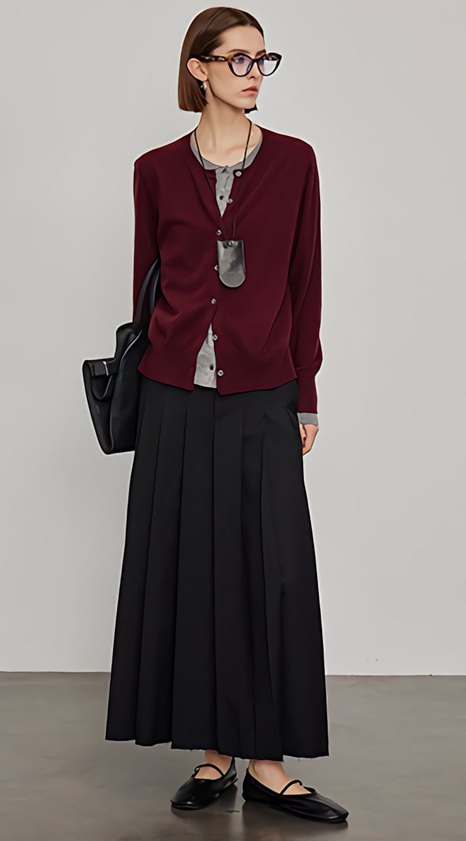 Pressed Pleated Long Skirt_BDHL6444