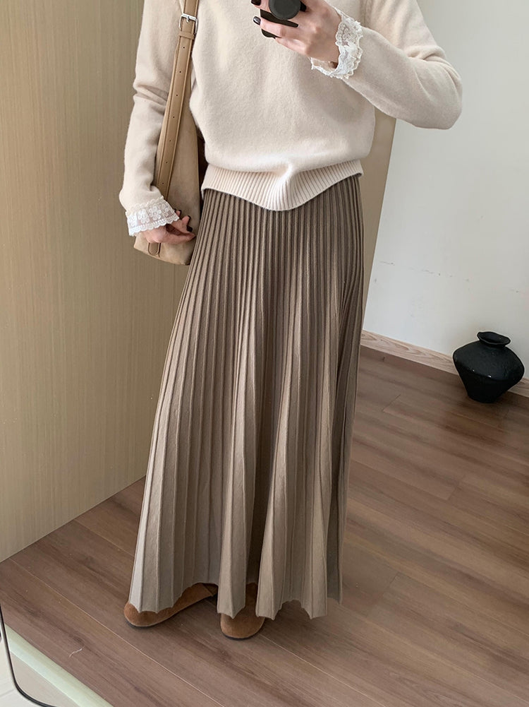 High Waist Slim Pleated Skirt_BDHL7055