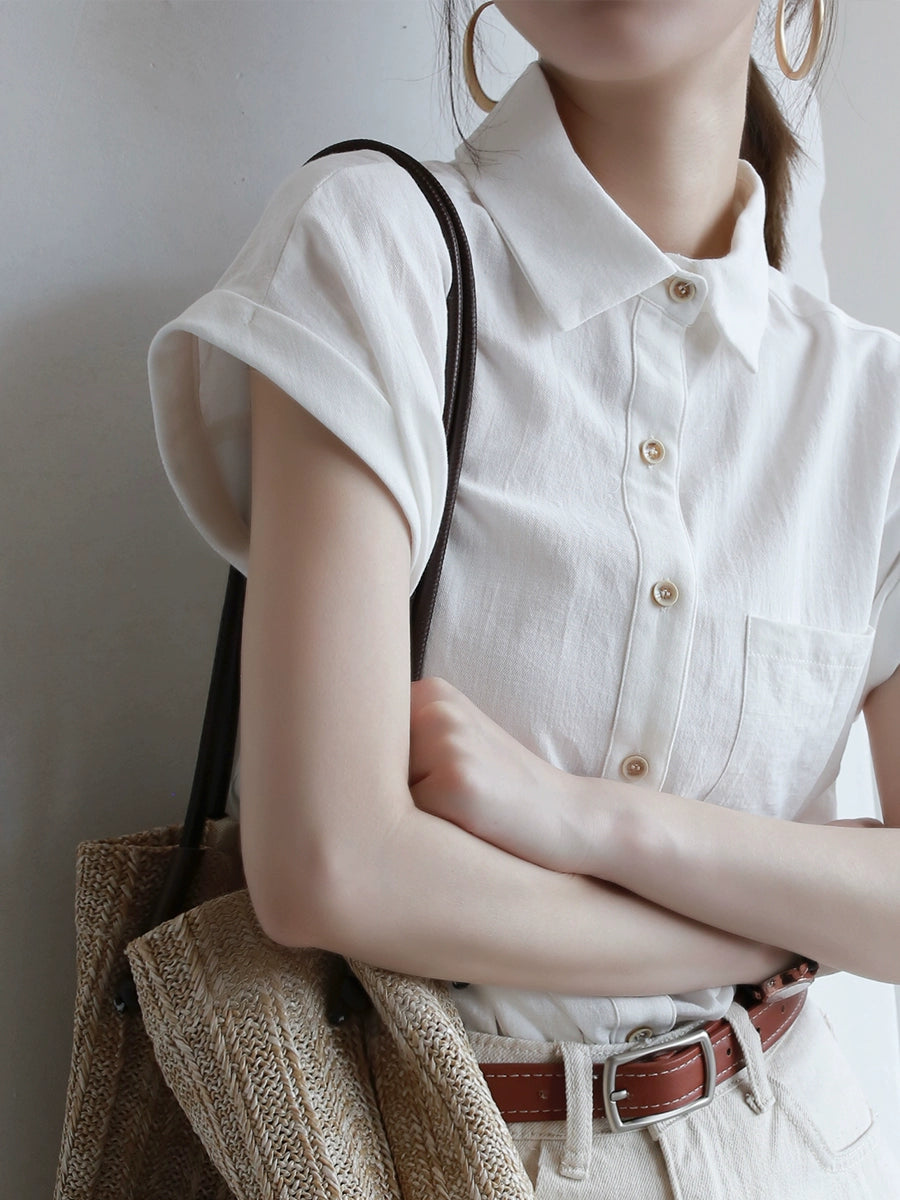 Simple Cow-Ear Sleeve Short-Sleeve Blouse_BDHL7292
