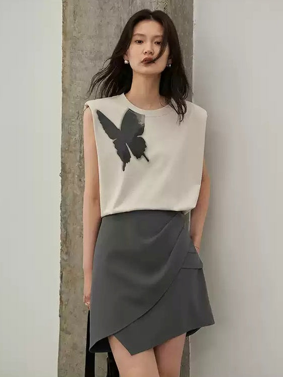 Butterfly Print Sleeveless Tops Or Skirt_BDHL7147