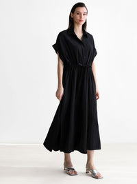 Loose-Fitting Waist Tie Slit Dress_BDHL7248