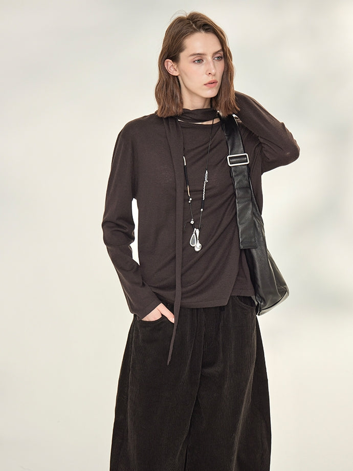Ribbon-Tie Short-Sleeved Or Long-Sleeved Tops_BDHL7790