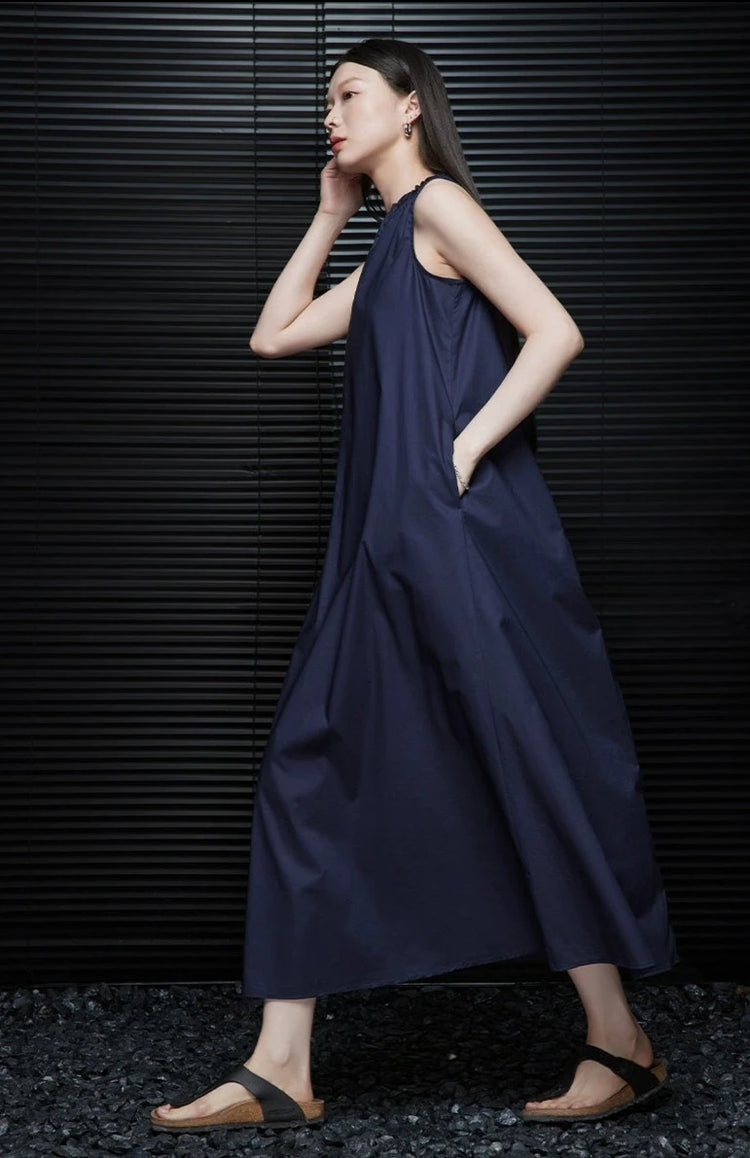 Navy Sleeveless Long Dress_BDHL6034