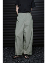 Green High Waisted Draped Casual Pants_BDHL5905