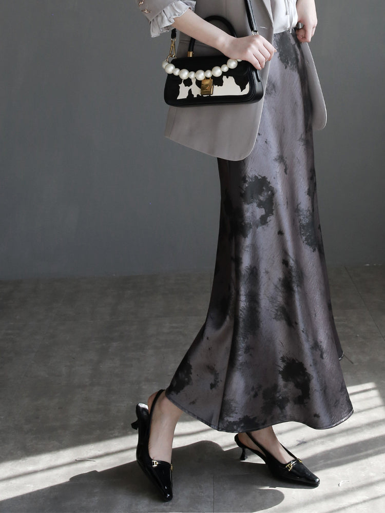Draped Shiny Printed Skirt_BDHL7261
