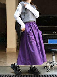 3D Pocket A-Line Long Skirt_BDHL6532