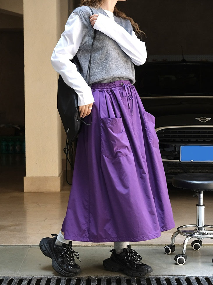 3D Pocket A-Line Long Skirt_BDHL6532