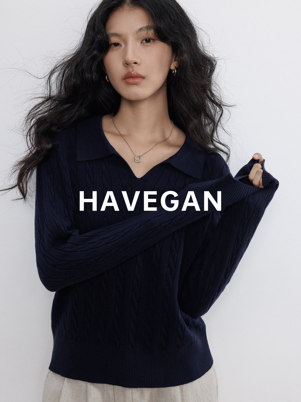 Polo-Collar Cable Knit Tops_BDHL7782