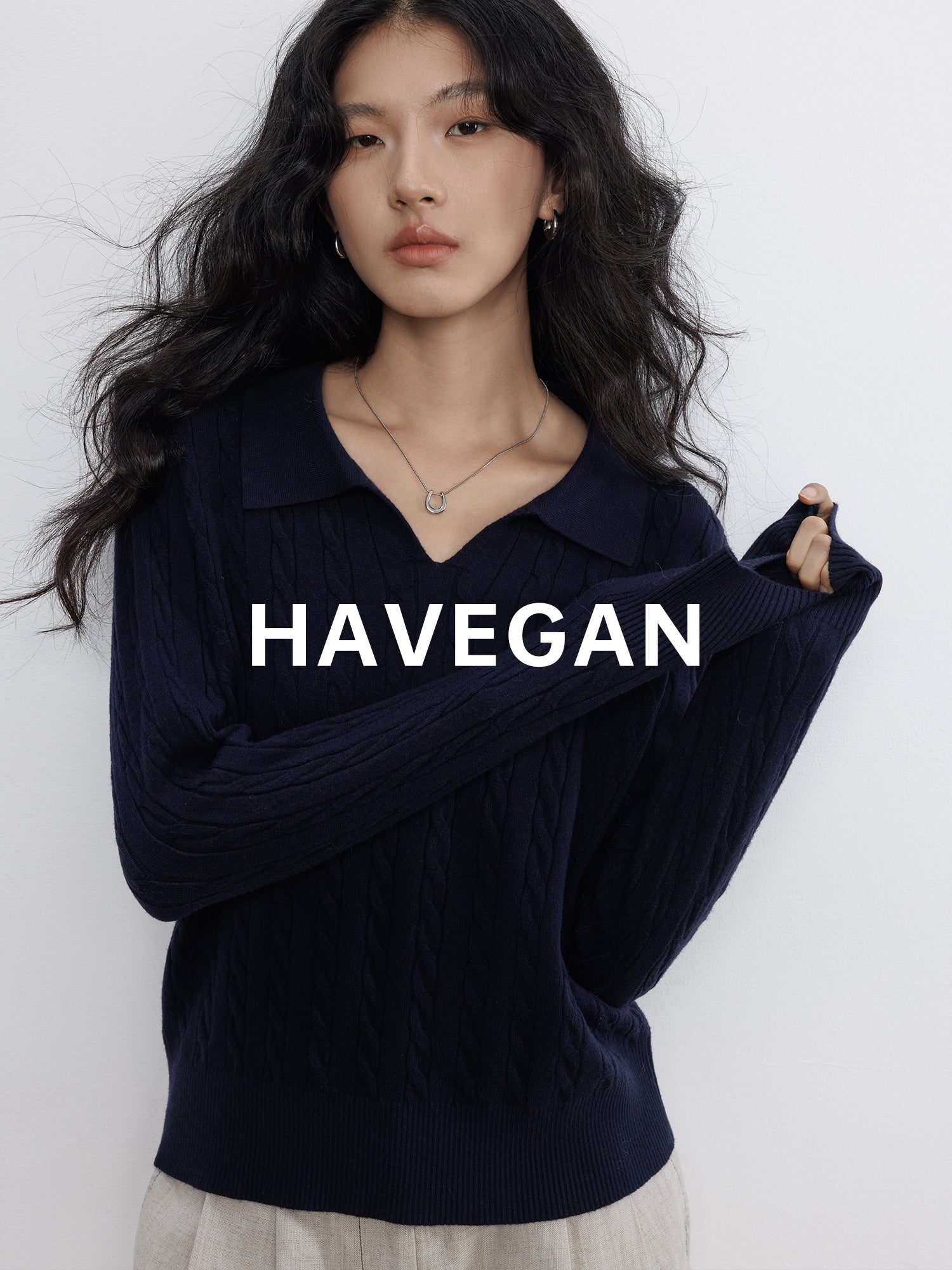 Polo-Collar Cable Knit Tops_BDHL7782