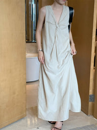 V-Neck Twist Long Dress_BDHL6180