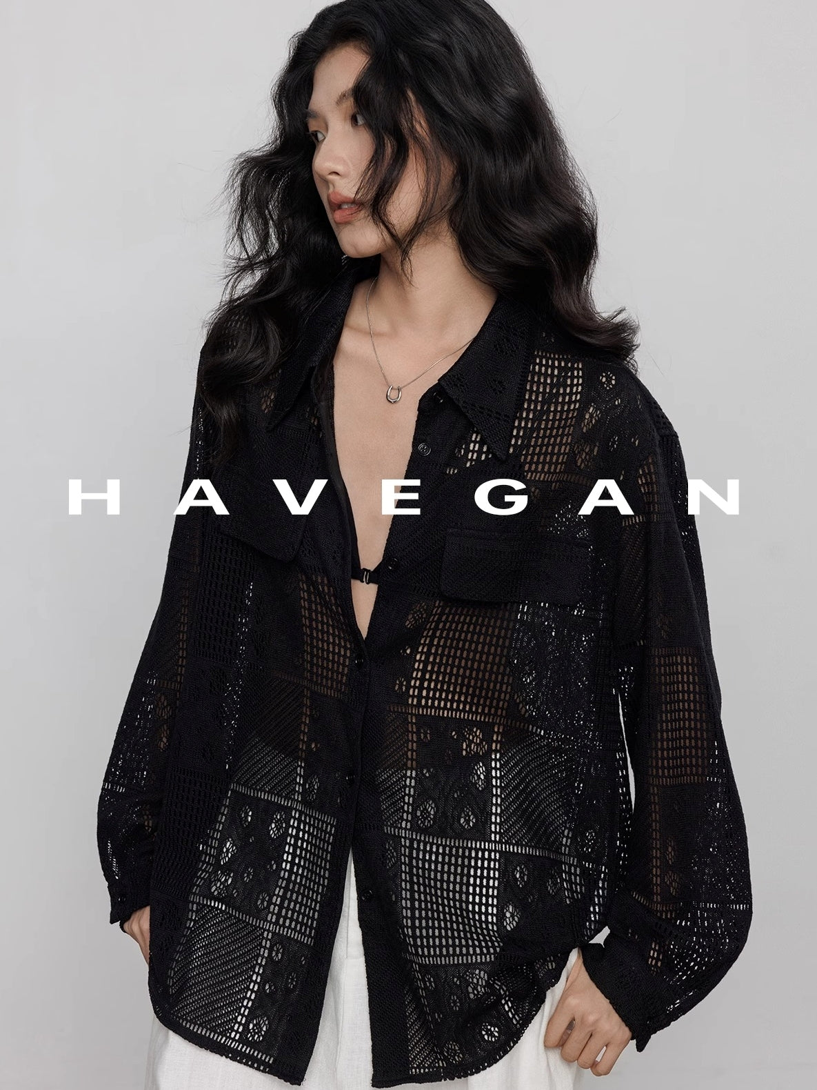 Hollow Lace Knitted Shirt Jacket_BDHL7367