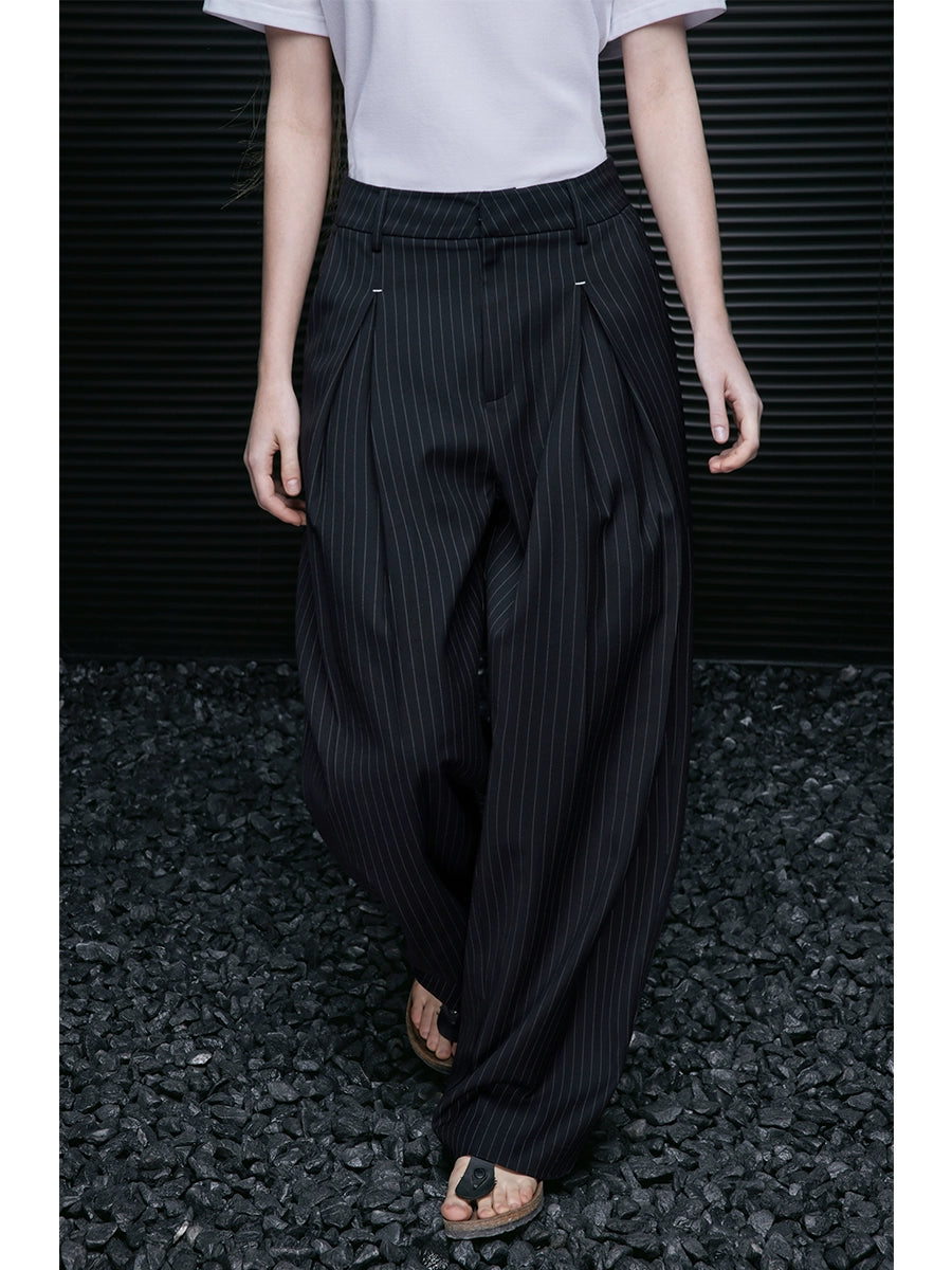 Black striped wide leg pants_BDHL7640