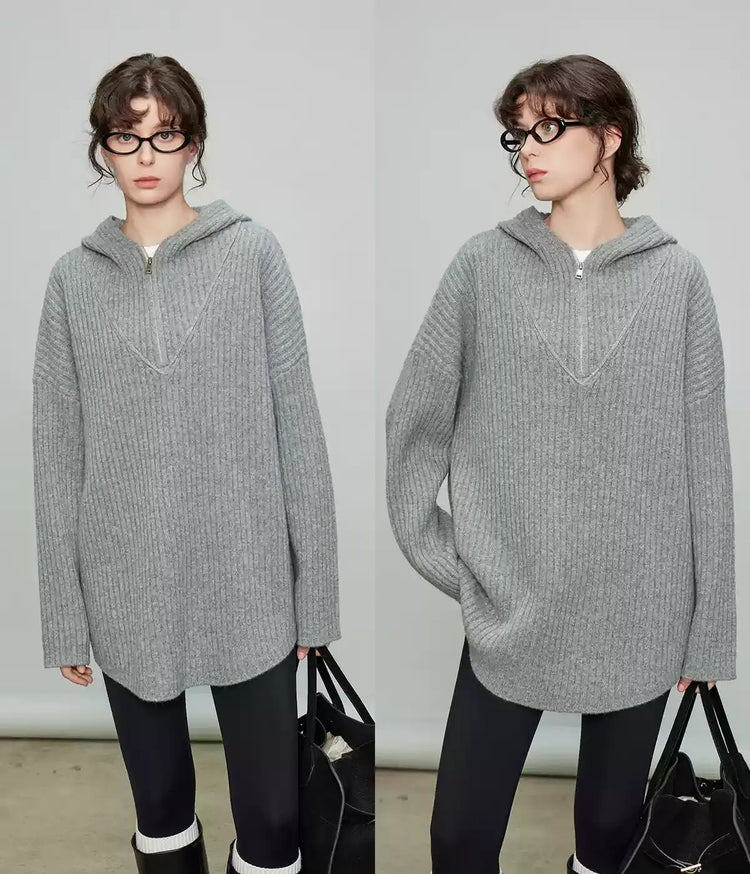 Hooded Half-Zip Knit Tops_BDHL6919