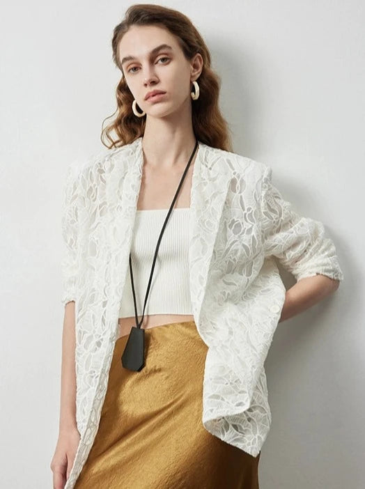 Lace Sheer Lapel Jacket_BDHL6147