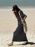 Striped Short-Sleeve Maxi Dress_BDHL8284