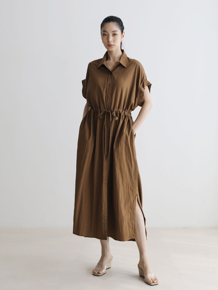 Loose-Fitting Waist Tie Slit Dress_BDHL7248