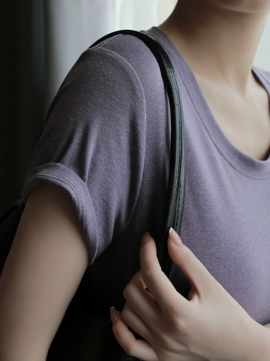 Deep U-Neck Short-Sleeved Tops_BDHL7577
