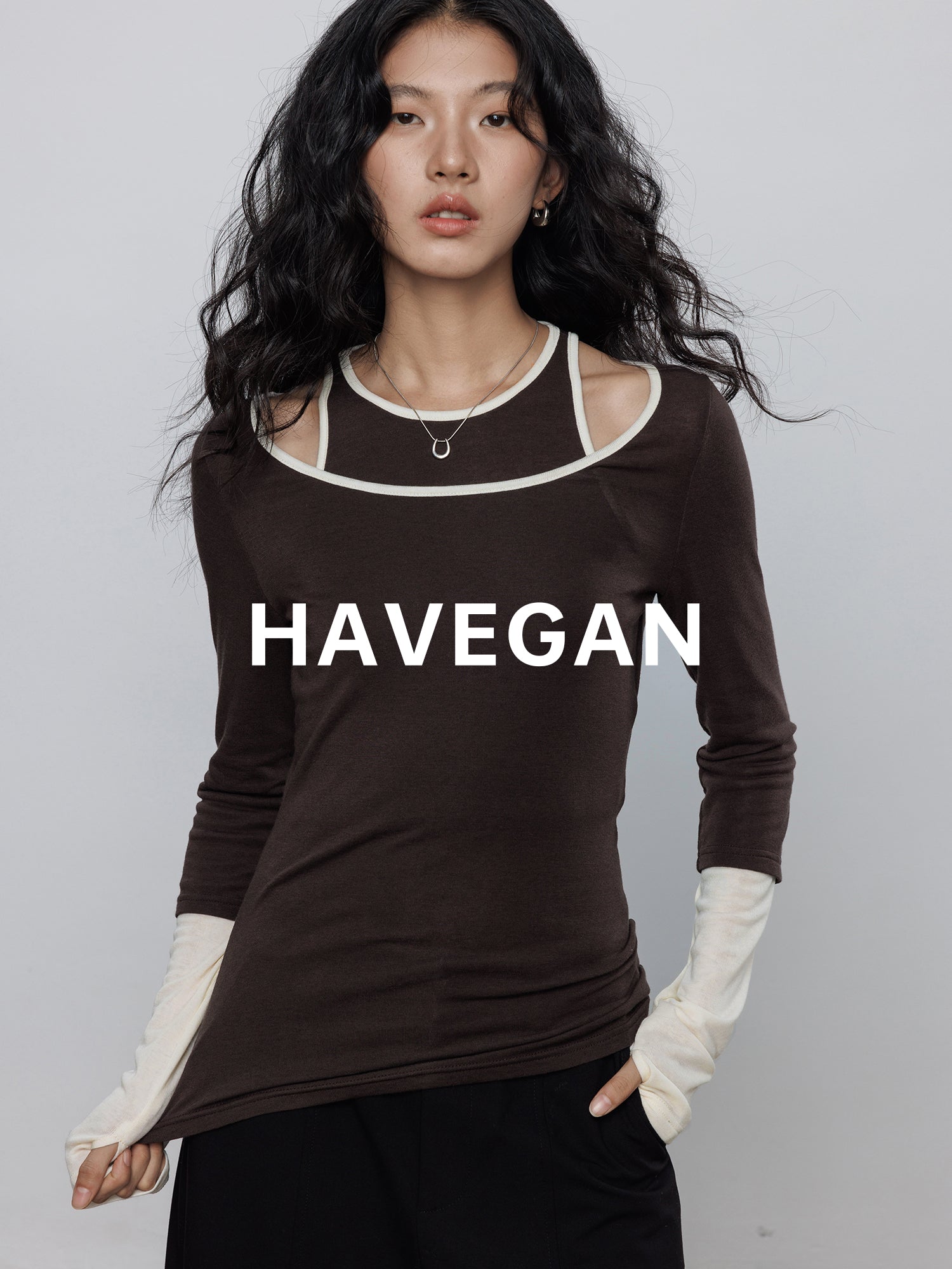 Contrast Color Vest &amp; Long-Sleeved Tops Set_BDHL7779