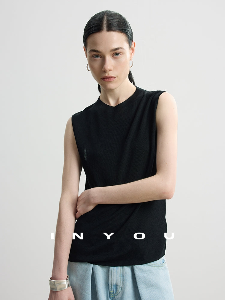 Round Neck Slim Sleeveless Tops_BDHL7484