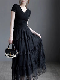 Mesh Lace Medium Length Skirt_BDHL7417
